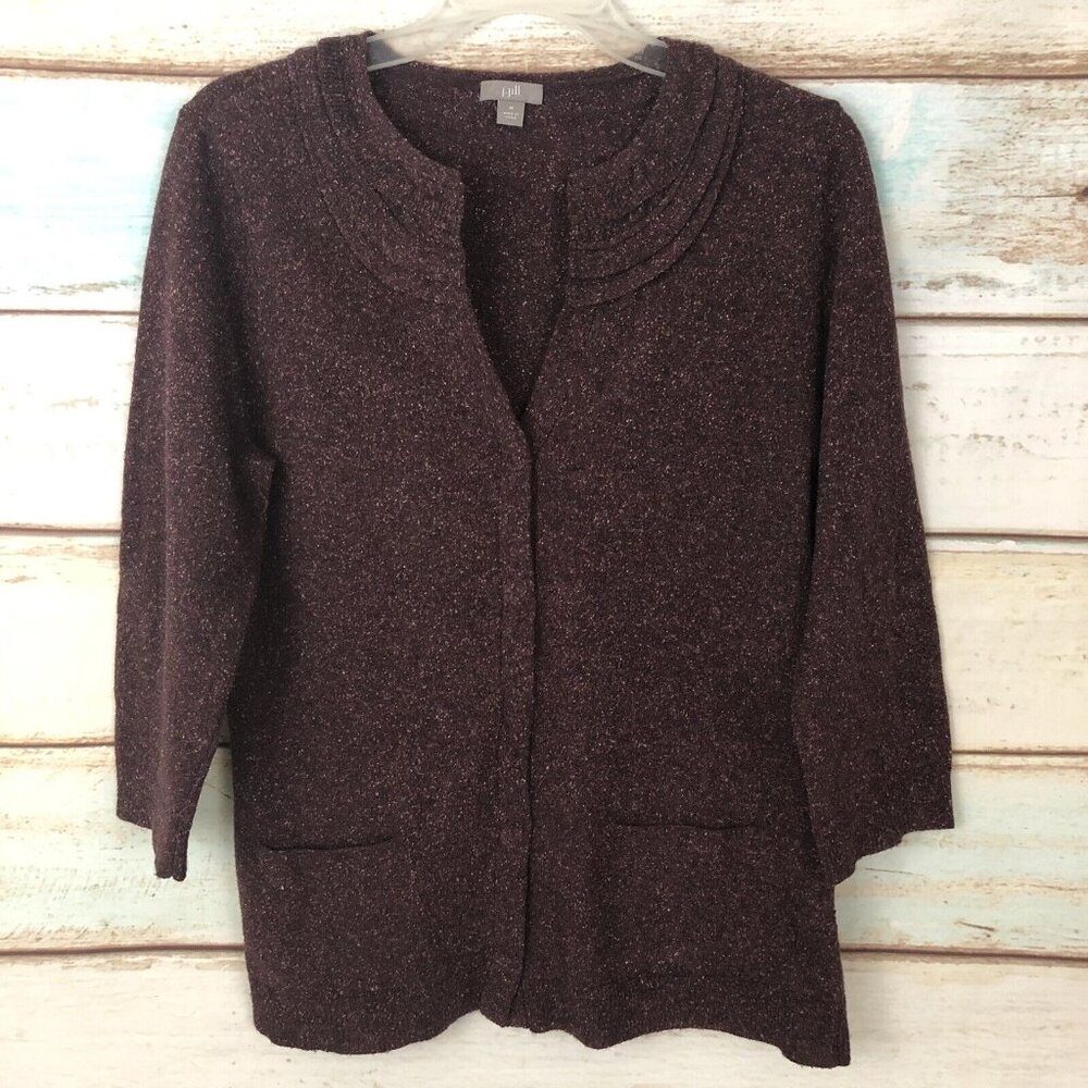 JJill Wool Silk Blend Layered Neckline Speckled Maroon Cardigan Size M